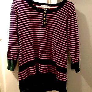 Tunic top, pink strips, emerald green bottom.